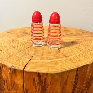 Vintage MCM 1950s Hazel Atlas Glass Red Stripe White Salt Pepper Shaker